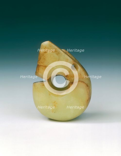 Yellowish jade pig-dragon pendant, Neolithic, Hongshan culture, North China, c3500 BC-2200 BC. Creator: Unknown.