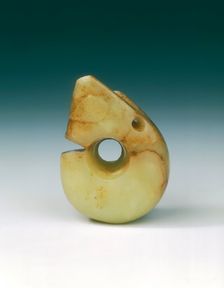 Yellowish jade pig-dragon pendant, Neolithic, Hongshan culture, North China, c3500 BC-2200 BC. Creator: Unknown