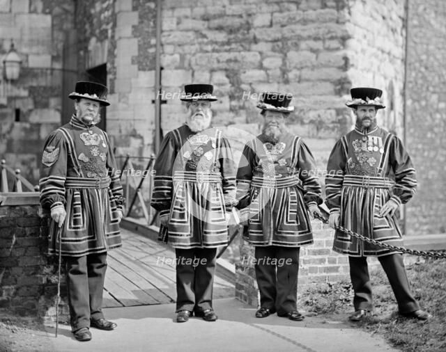 Yeoman Gaoler and Yeoman Warders at the Tower of London, 1873-1878. Artist: York & Son.