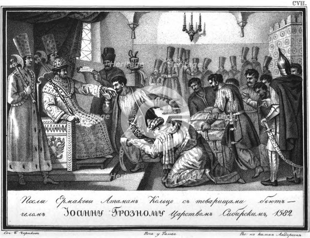 Yermak's Embassy at the Tsar Ivan the Terrible (From Illustrated Karamzin), 1836. Artist: Chorikov, Boris Artemyevich (1802-1866)
