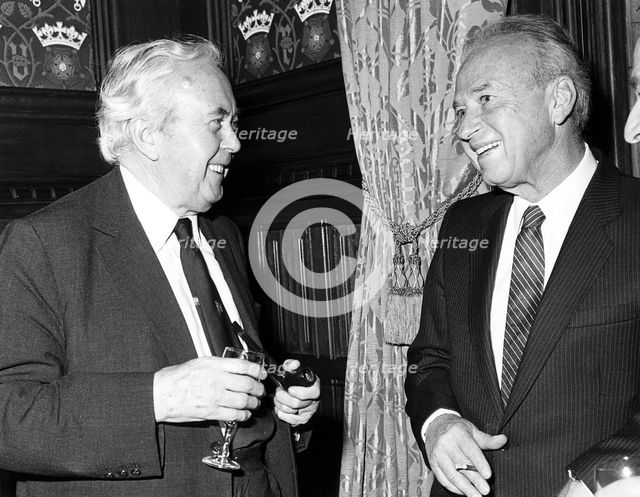 Yitzhak Rabin (1922-1995), Prime Minister of Israel  with Harold Wilson, Former PM of Britian, 1982 Creator: Sidney Harris.