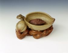 Yixing stoneware brushwasher of peach shape, Qing dynasty, China, 18th century. Creator: Unknown