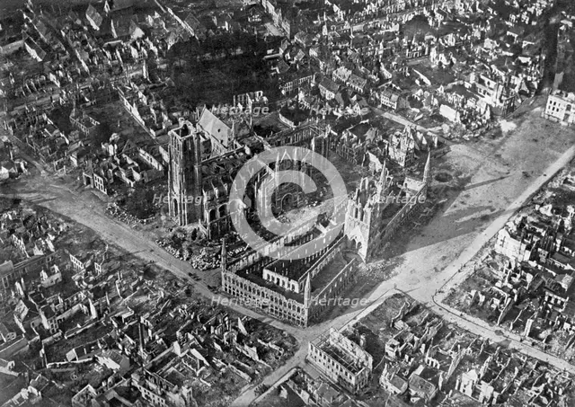 Ypres after German bombardment, First World War, 1914-1918, (c1920). Artist: Unknown