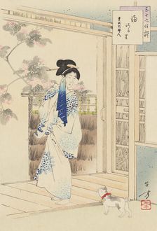 Yuagari, Kansei koro fujin. (After the bath: Woman of the Kansei era). From the series..., 1893. Creator: Mizuno Toshikata