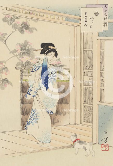 Yuagari, Kansei koro fujin. (After the bath: Woman of the Kansei era). From the series..., 1893. Creator: Mizuno Toshikata.