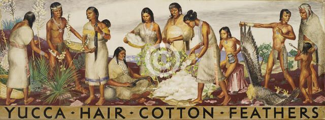 Yucca, Hair, Cotton, Feathers (mural study), ca. 1933-1943. Creator: Unknown.