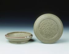 Yue celadon covered box with parrots, early Northern Song dynasty, China, late 10th-11th century. Creator: Unknown