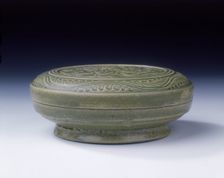 Yue celadon covered box with parrots, early Northern Song dynasty, China, late 10th-11th century. Creator: Unknown