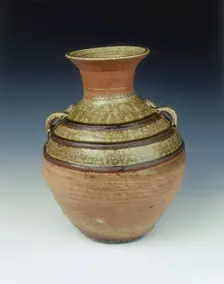 Yue celadon stoneware hu with three black bands, Eastern Han dynasty, China, 1st century. Creator: Unknown