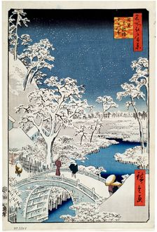 Yuhi Hill and the Drum Bridge at Meguro (One Hundred Famous Views of Edo), 1856-1858. Creator: Hiroshige, Utagawa (1797-1858)