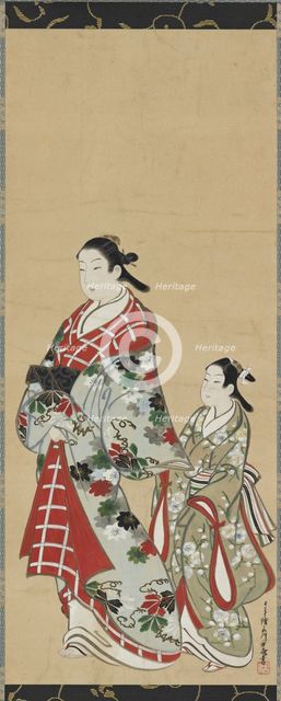 Yujo and her understudy (kamuro), Edo period, 1615-1868. Creator: Miyagawa Choki.