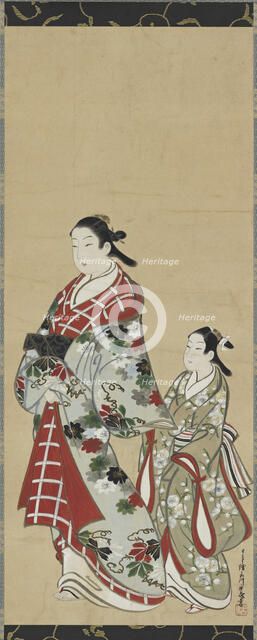 Yujo and her understudy (kamuro), Edo period, 1615-1868. Creator: Miyagawa Choki.
