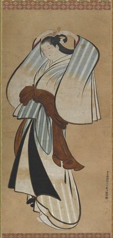 Yujo doing her hair, (18th century?). Creator: Hishikawa Moroyasu