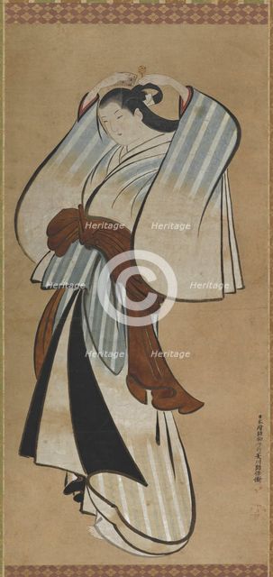 Yujo doing her hair, (18th century?). Creator: Hishikawa Moroyasu.
