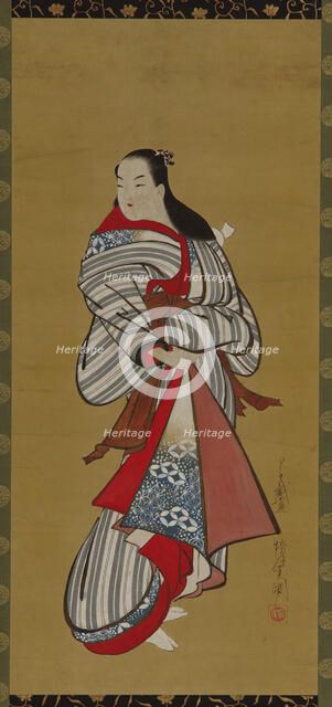 Yujo standing, Edo period, 1615-1868. Creator: Kaigetsudô Ando.