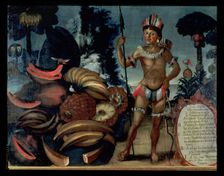 Yumbo Indian from the vicinity of Quito with various fruits and trees, oil from the 18th century
