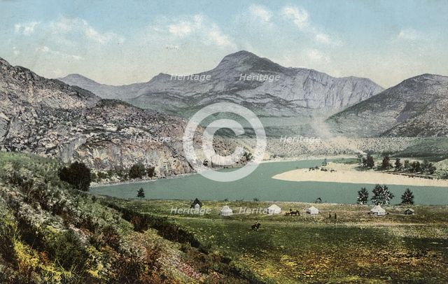Yurts of Kazakhs in the Valley of the Middle Reaches of the Katun River.; the Area..., 1911-1913. Creator: Sergei Ivanovich Borisov.