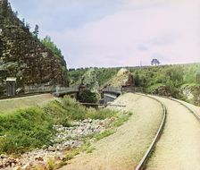 Yuryuzan Bridge with excavation, 1910. Creator: Sergey Mikhaylovich Prokudin-Gorsky