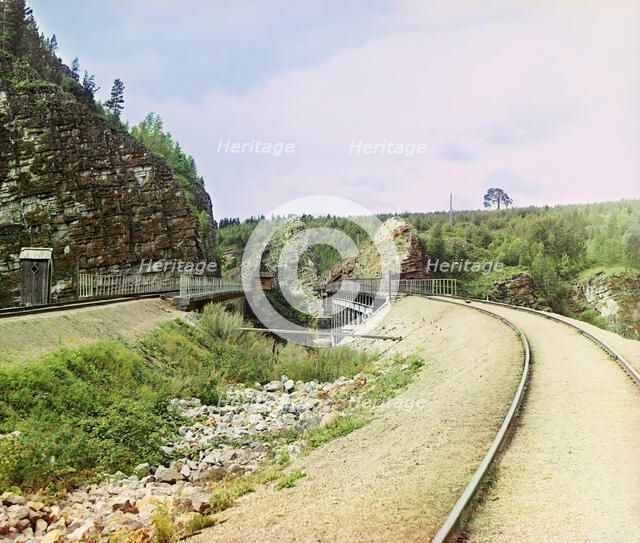 Yuryuzan Bridge with excavation, 1910. Creator: Sergey Mikhaylovich Prokudin-Gorsky.