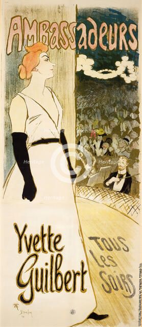 Yvette Guilbert. Ambassadeurs tous les soirs, 1894. Creator: Steinlen, Théophile Alexandre (1859-1923).