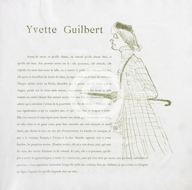 Yvette Guilbert-French Series: No. 1, 1894. Creator: Henri de Toulouse-Lautrec (French, 1864-1901).