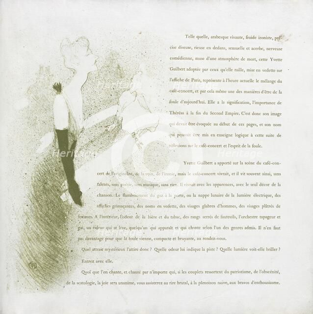 Yvette Guilbert-French Series: No. 2, 1894. Creator: Henri de Toulouse-Lautrec (French, 1864-1901).