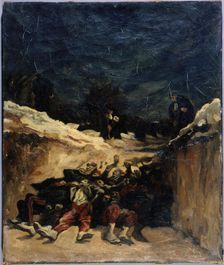 Zouaves death in a trench. War scene of 1870, c1870. Creator: Auguste-Andre Lancon