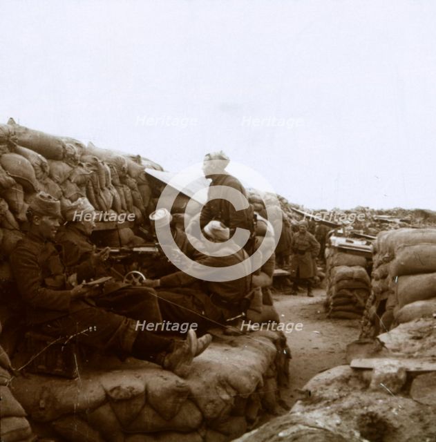 Zouaves near the River Yser, Nieuwpoort, Flanders, Belgium, c1914-c1918. Artist: Unknown.