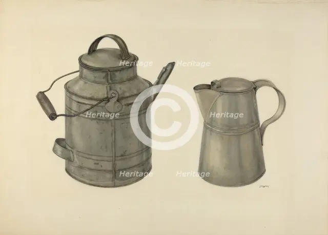 Zoar Tin Coffee Pot and Pail, c. 1938. Creator: John Wilkes.