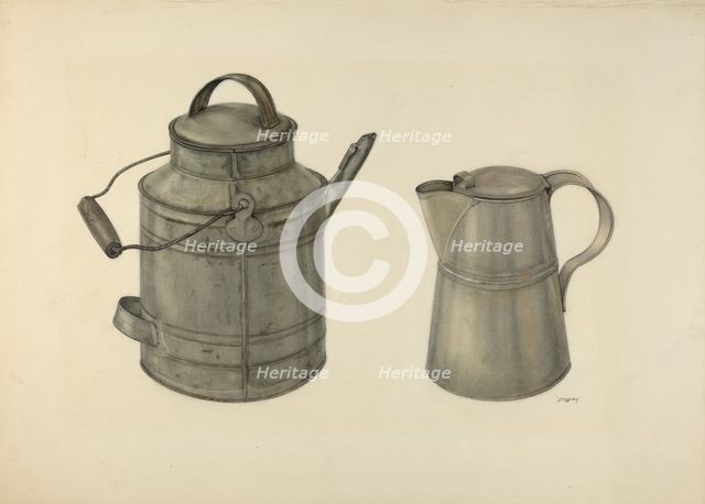 Zoar Tin Coffee Pot and Pail, c. 1938. Creator: John Wilkes.