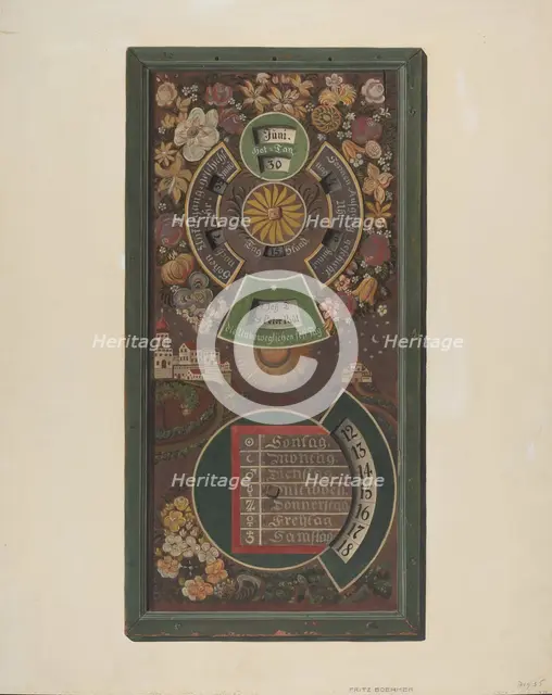Zoar Calendar, c. 1937. Creator: Fritz Boehmer.