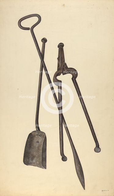 Zoar Fire Tongs, Poker and Shovel, 1937. Creator: Jerry Guinta.