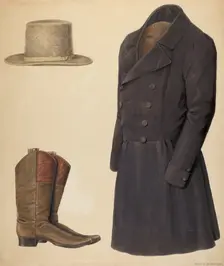 Zoar Man's Hat, Boots and Coat, c. 1937. Creator: Fritz Boehmer