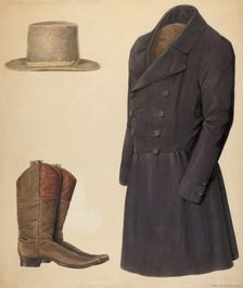 Zoar Man's Hat, Boots and Coat, c. 1937. Creator: Fritz Boehmer