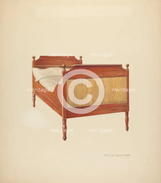 Zoar "Sleigh" Bed, c. 1938. Creator: Fritz Boehmer.