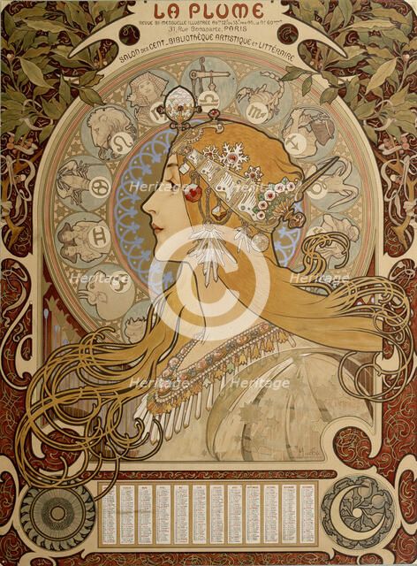 Zodiacal calendar, 1897.  Artist: Alphonse Mucha