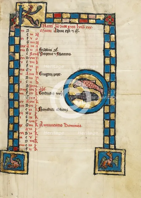 Zodiacal Sign of Pisces; Psalter, third quarter of 13th century. Creator: Unknown.