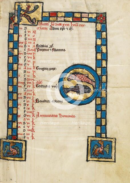 Zodiacal Sign of Pisces; Psalter, third quarter of 13th century. Creator: Unknown.