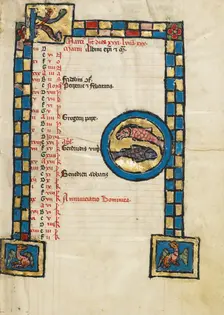 Zodiacal Sign of Pisces; Psalter, third quarter of 13th century. Creator: Unknown