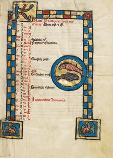 Zodiacal Sign of Pisces; Psalter, third quarter of 13th century. Creator: Unknown
