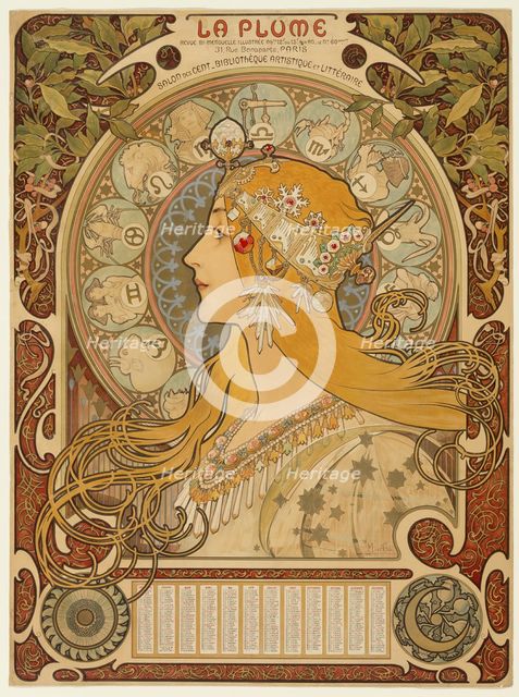Zodiaque ("La Plume"), 1896-97. Creator: Alphonse Mucha.