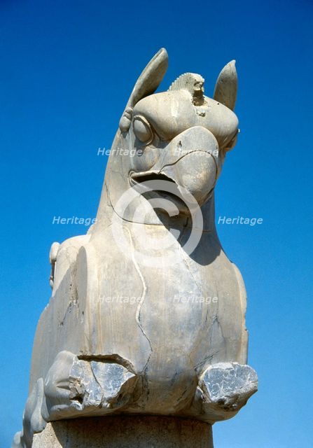Zoomorphic griffin capital, Persepolis (Taknt-e-Jamshid), Iran, Achaemenid Empire (2005).  Creator: Unknown.