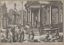 Zacharias Stepping out of the Temple, from the series Events in and around the Temple,..., ca. 1572. Creators: Johannes van Doetecum I, Lucas van Doetecum