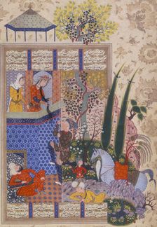 Zal climbing up to the balcony of Rudab, c1590-c1595. Creator: Unknown