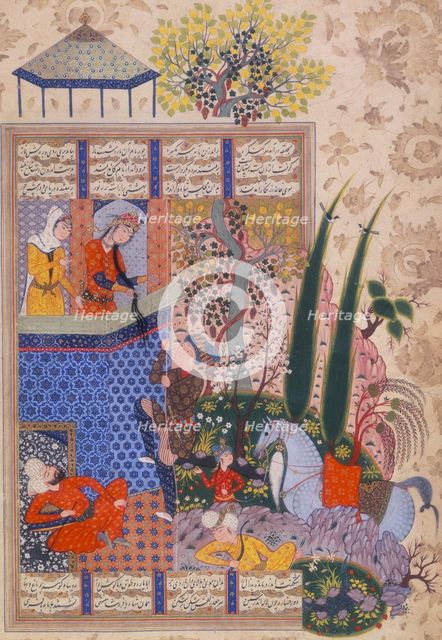 Zal climbing up to the balcony of Rudab, c1590-c1595. Creator: Unknown.