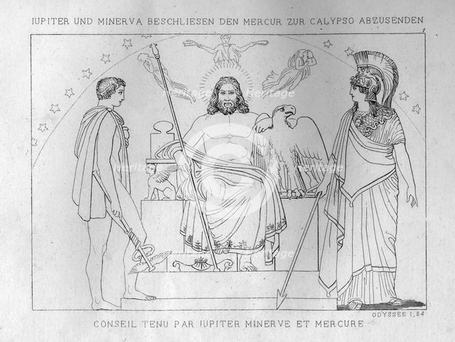 Zeus and Athena decide to send Hermes to Calypso, c1833. Creator: Unknown.