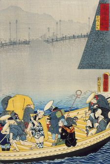 Zeze Castle: Returning Sails at Yabase (Zeze, Yabase no kihan), published in 1863. Creator: Toyohara Kunichika