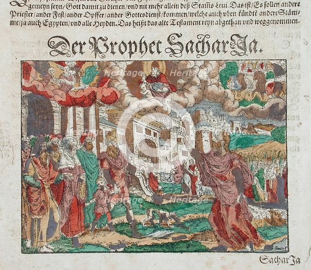 Zechariah's Vision: Christ's Entry into Jerusalem in the Background, 16th century. Creator: Jost Ammon.