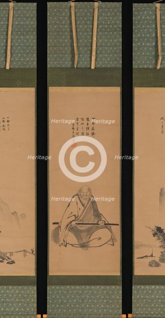 Zen Master with Meditation Staff, and Chinese-Style Landscapes, probably late 1620s-1644. Creator: Unkoku Toeki.
