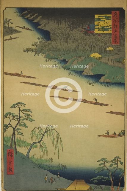 Zenkoji Temple and the Ferry at Kawaguchi (Kawaguchi no watashi Zenkoji), from the series ..., 1857. Creator: Ando Hiroshige.